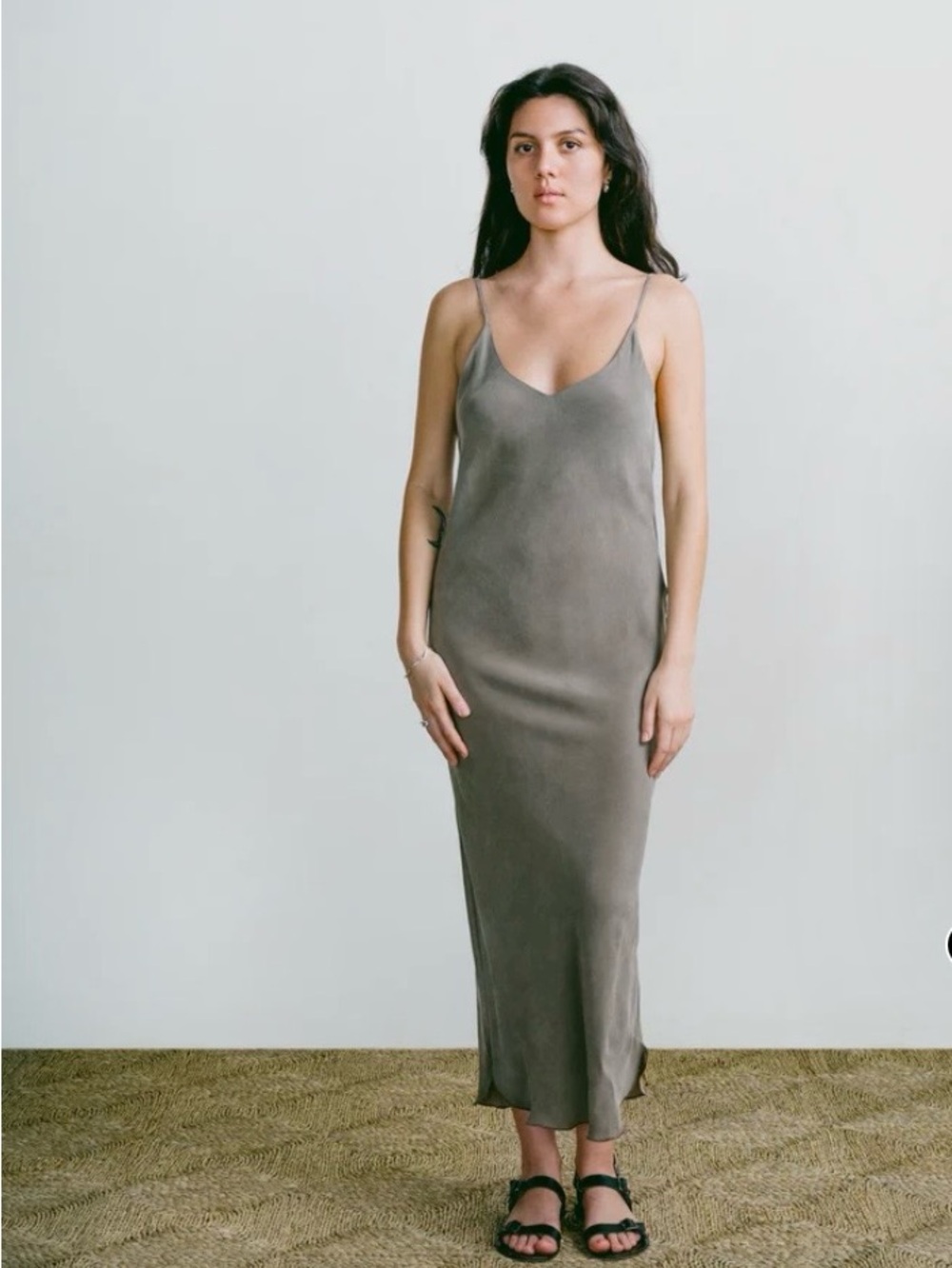 OZMA Anaise Slip Dress, Japanese Cupro in 90s Grey